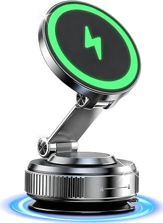 for MagSafe Car Mount Charger, 15W Fast Charging Magnetic Wireless Car Charger, Vacuum Magnetic Phone Holder [120LBS Ultra Suction Cup & 3000gf Magnet ] 780° Dashboard Car Bracket for iPhone & Android