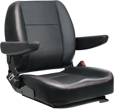 Universal Forklift Seat, Fold Down Tractor Seat with Adjustment Armrest, Safety Belt and Operator Position Switch, Excavator Skid Loader Backhoe Dozer Telehandler