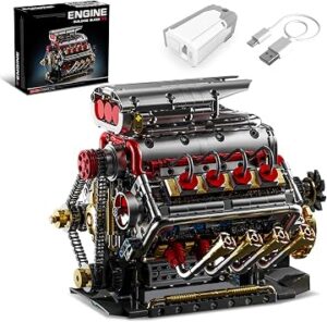 V8 Engine Model Kit that Runs, 8-Cylinder Car Engine Building Set with Rechargeable Motor, Compatible with Lego for Adults, STEM Engineering Construction Toy for Teens Boys (1176 PCS)