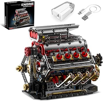 V8 Engine Model Kit that Runs, 8-Cylinder Car Engine Building Set with Rechargeable Motor, Compatible with Lego for Adults, STEM Engineering Construction Toy for Teens Boys (1176 PCS)