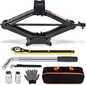 Scissor Car Jack 2 Ton (4409 lbs) Tire Changing Kit with Lug Wrench - Emergency Kit for Car, SUV, MPV
