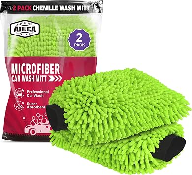 71ug39CDaGL._AC_SY355_.jpg AIDEA Car Wash Mitt Microfiber-2PK, Car Wash Brush, Green, 7.12''X10.14''
