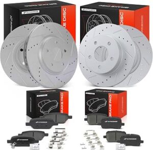 A-Premium Front and Rear Drilled Slotted Brake Rotors and Ceramic Pads Kit