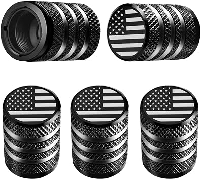 71xwbcKFfL._AC_SY355_.jpg DECURCAR Tire Valve Stem Caps 5 Pack American Flag - Black