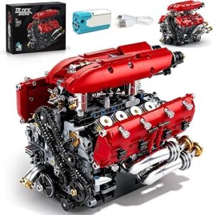 OWNONE 1 V8 Engine Model Kit that Runs, 1370PCS 8-Cylinder Engine Building Blocks Set with Motor, Build Your Own Visible Working Model Car Engineering Block Kit, STEM Toy for Adults Kids Gifts