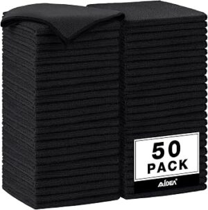 AIDEA Microfiber Cleaning Cloth Black 50PK, Cleaning Rags 12×12"