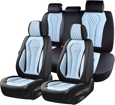 81ialXhgWL._AC_SY355_.jpg Coverado Auto Seat Covers, Car Seat Covers Full Set, Blue Car Seat Cover, Driver Seat Covers Front Seats Rear Seat Cover, Luxury Car Seat Cushion,Leather Seat Cover Seat Protector Fit for Most Cars