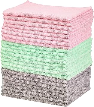 81nOsL9jLsL._AC_SY355_.jpg Amazon Basics Microfiber Cleaning Cloths, Ultra-Soft and Highly Absorbent, Streak-Free, Lint-Free, Scratch-Free, Washable, for Car Detailing and Glass Cleaning, 16" x 12", Green/Gray/Pink, 24-Pack
