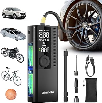 81yeGmVV7KL._AC_SY355_.jpg Airmoto Tire Inflator Portable Air Compressor for Cars, Bikes and Bicycles
