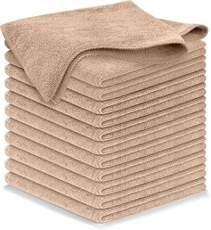 USANOOKS Microfiber Cleaning Cloth - Beige - 12Pcs (12.5x12.5 inch) High Performance - 1200 Washes, Ultra Absorbent Car Towel Traps Grime & Liquid for Streak-Free Mirror Shine - car Washing Cloth